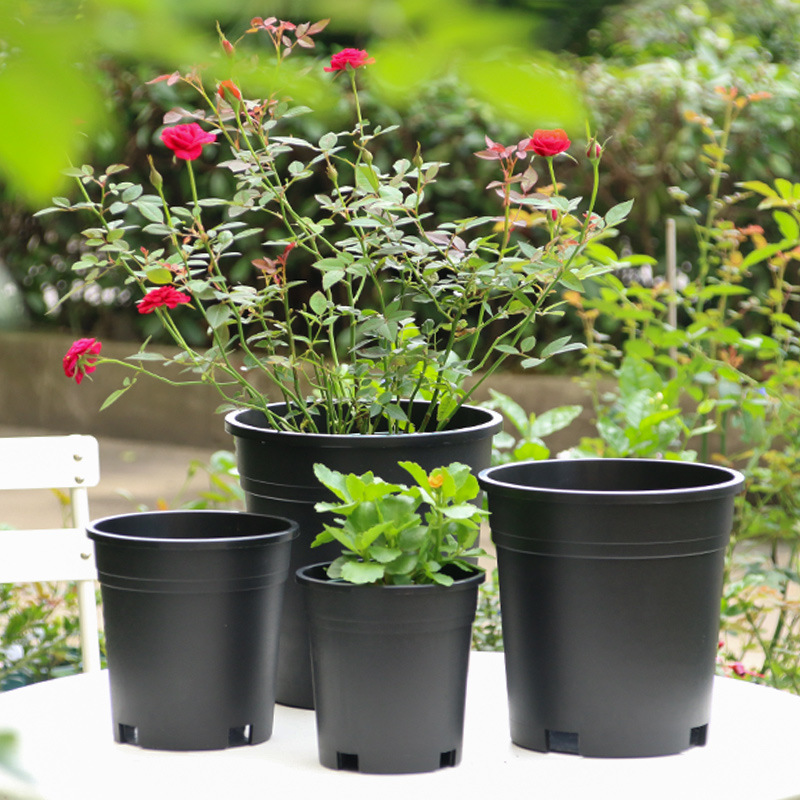 Black gallon basin plastic flower pot green plant pot Green rose rose flat bottom side hole base basin factory wholesale
