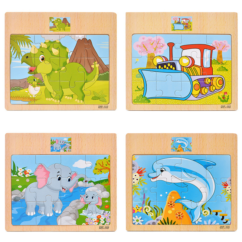 Wholesale Wooden 12 Pieces Puzzle Puzzle Puzzle Toys for Infants and Young Children Early Education Animal Traffic Wooden Puzzle Toys