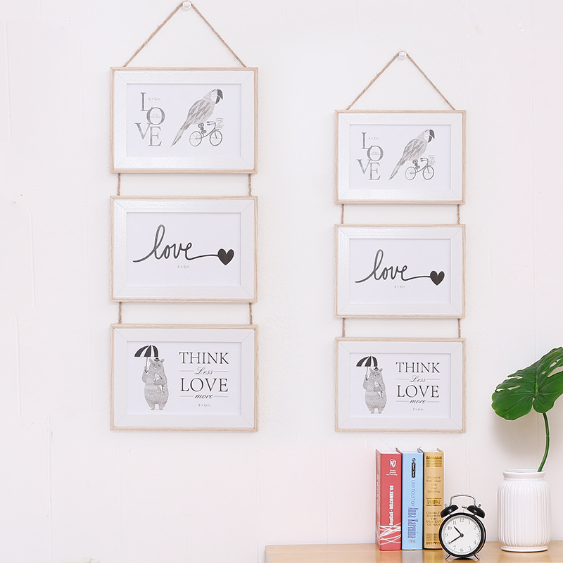 Factory wholesale ns6-inch 7-inch Nordic photo frame wall hanging combination one-piece triple photo frame wall hanging fashion decoration