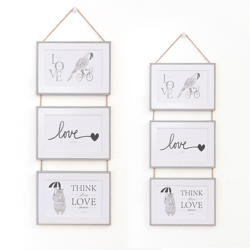 Factory wholesale ns6-inch 7-inch Nordic photo frame wall hanging combination one-piece triple photo frame wall hanging fashion decoration
