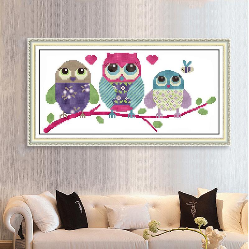 Factory cross stitch Cartoon Cartoon series owl three birds moving bedroom small cross stitch factory wholesale