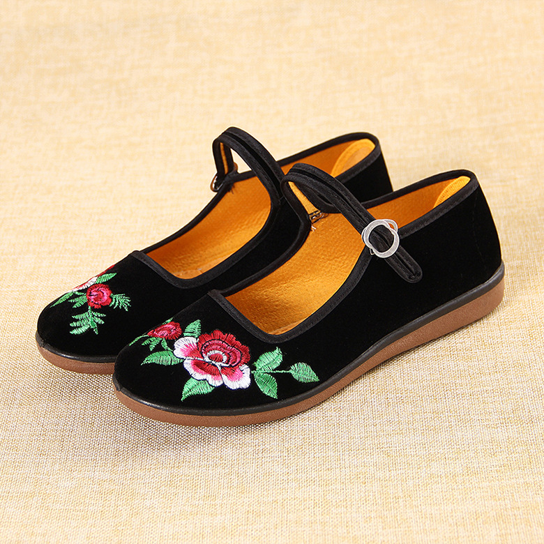 2024 old Beijing cloth shoes women's new mother ancient costume embroidered shoes ancient style hanfu work flat etiquette black cloth shoes