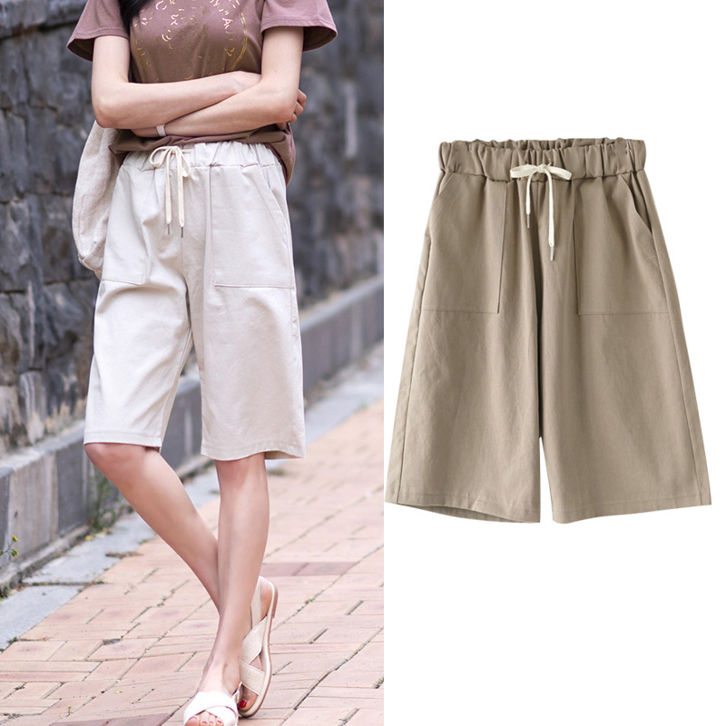 New Shorts Women's Summer Thin High Waist Wide Leg 200 Jin Casual Middle Pants Straight Large Size Stretch Waist Five-point Pants for Women