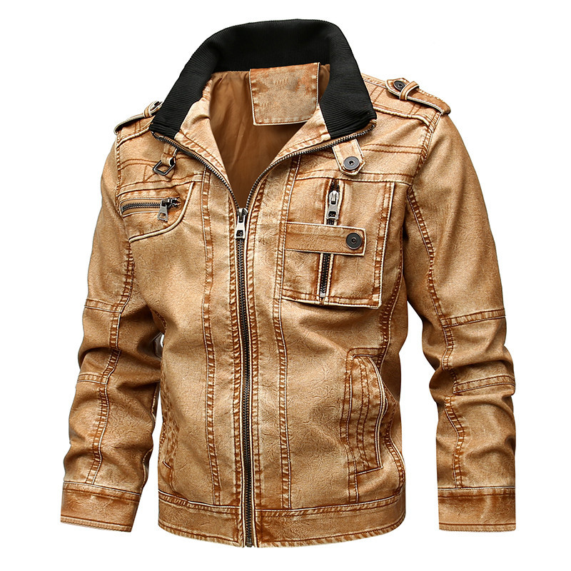 Foreign trade men's leather clothing European and American fashion large size men's locomotive PU leather clothing men plus velvet leather clothing factory direct sales