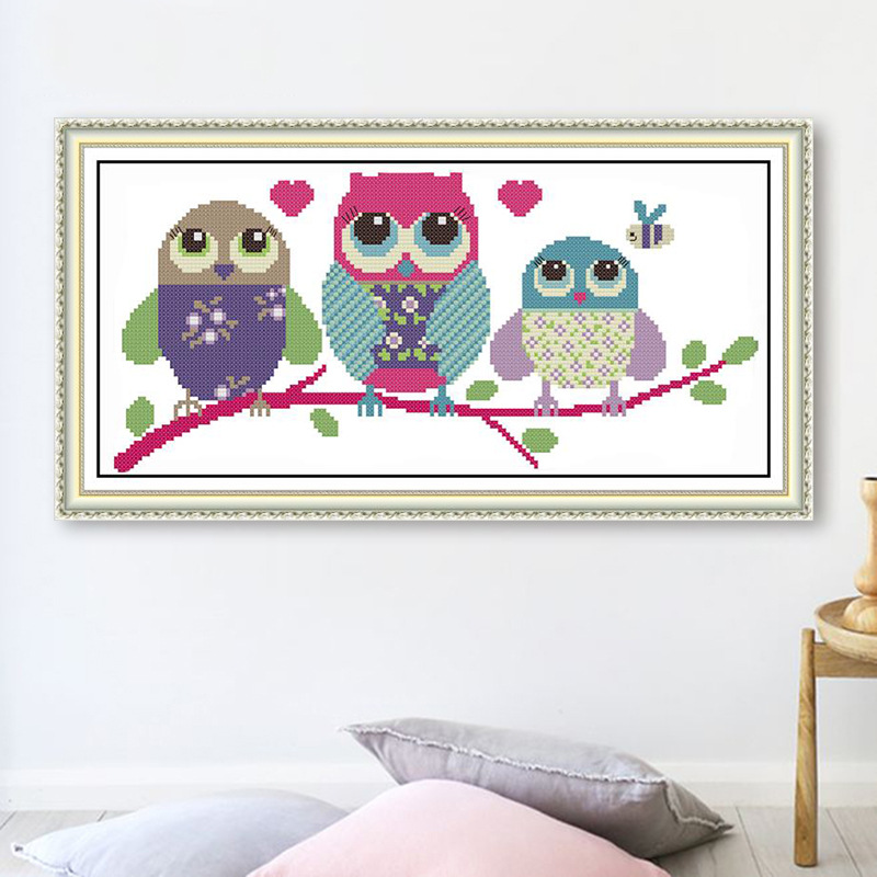 Factory cross stitch Cartoon Cartoon series owl three birds moving bedroom small cross stitch factory wholesale