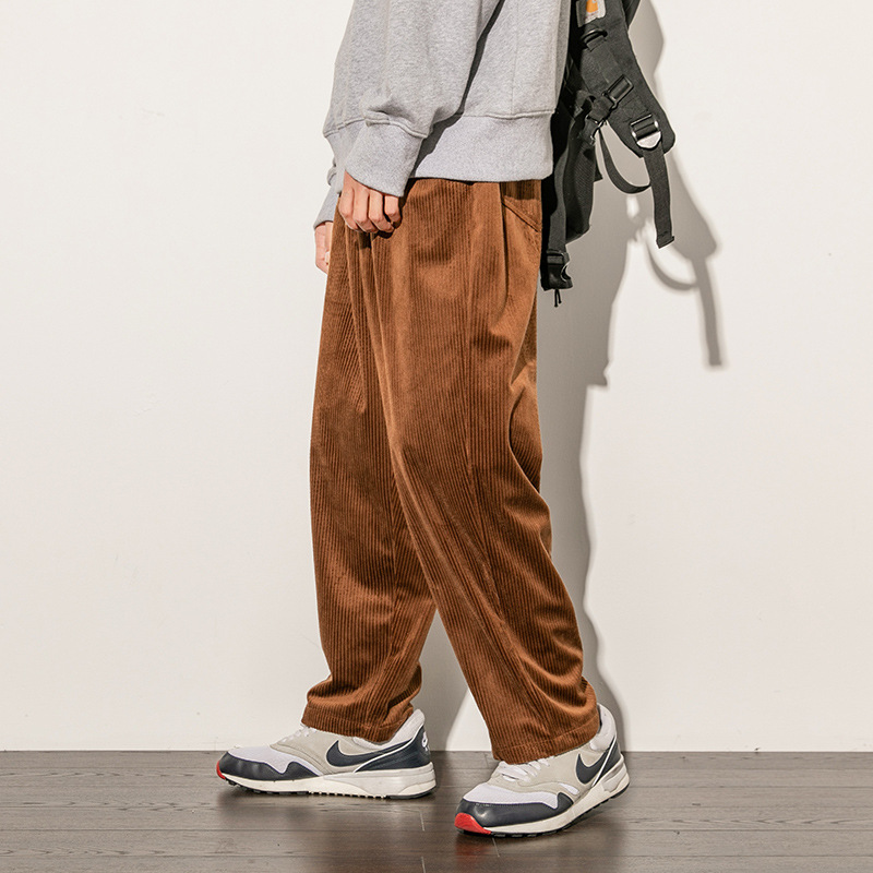 2020 Autumn New Hong Kong Style Loose Large Size Straight Leg Pants Young Men's Casual Corduroy Wide Trousers