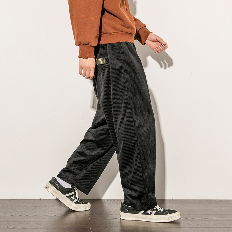 2020 Autumn New Hong Kong Style Loose Large Size Straight Leg Pants Young Men's Casual Corduroy Wide Trousers