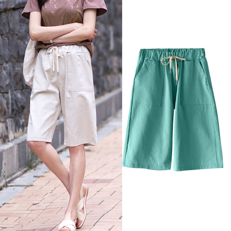 New Shorts Women's Summer Thin High Waist Wide Leg 200 Jin Casual Middle Pants Straight Large Size Stretch Waist Five-point Pants for Women