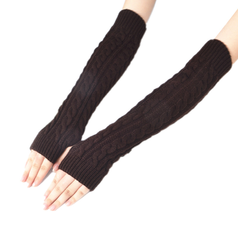 Yifan Autumn and Winter Outdoor Travel Warm Cold-proof Solid Color Twist Long Half-finger Elastic Sleeve Knitted Arm Cover for Women_voghion.com
