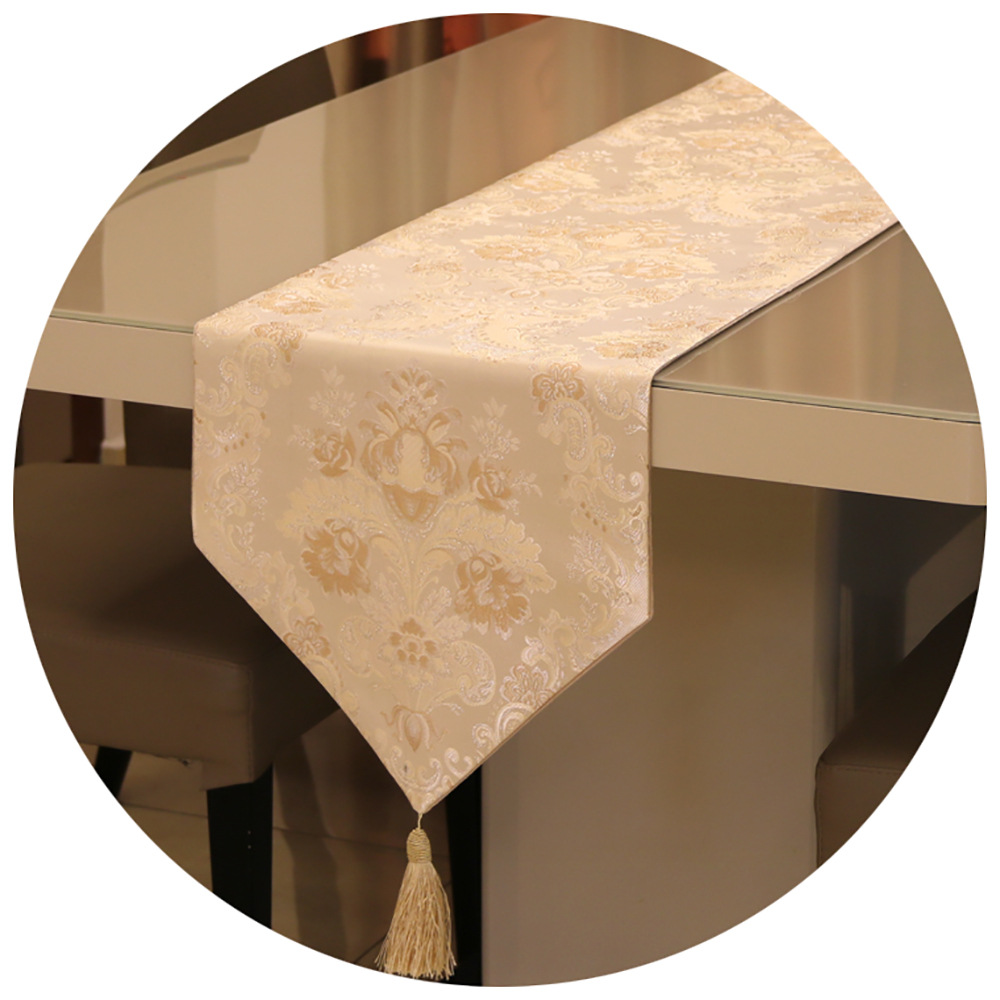 Factory Ronghe gorgeous European silver silk jacquard A simple table runner home decoration soft embroidered cross-border bed flag placemat