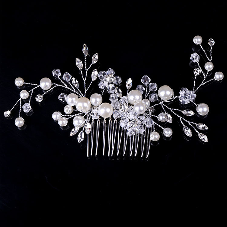 メーカー直販花嫁白色水晶頭飾り花嫁水ドリルアクセサリー2018新盤髪櫛アクセサリー|undefined
