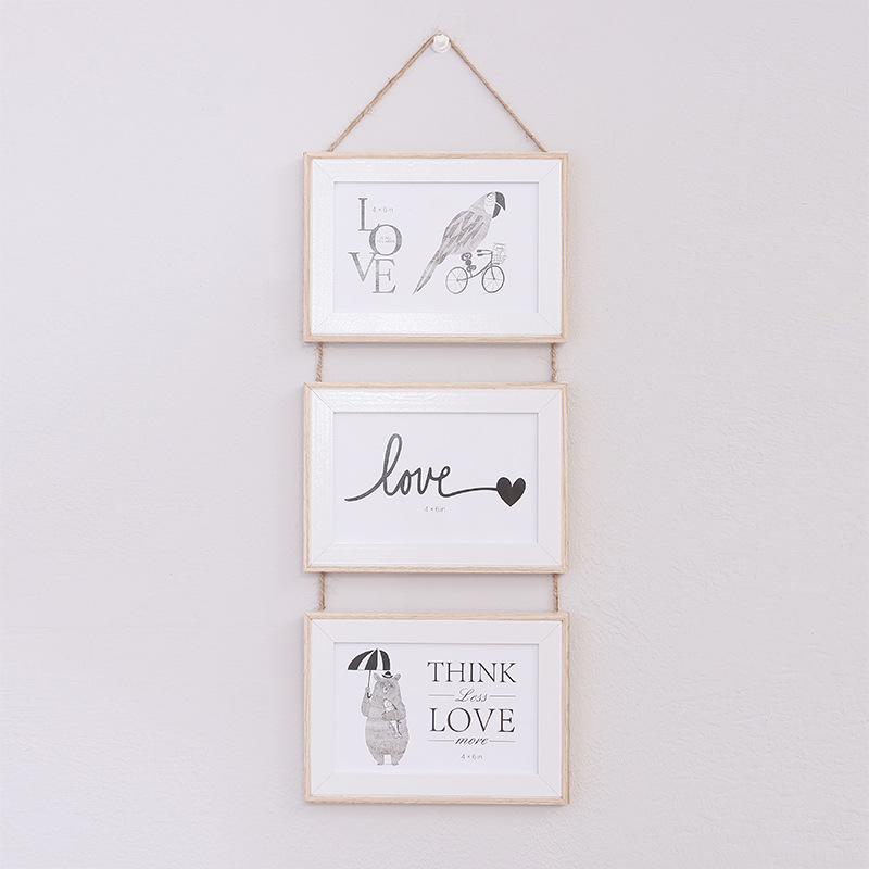 Factory wholesale ns6-inch 7-inch Nordic photo frame wall hanging combination one-piece triple photo frame wall hanging fashion decoration