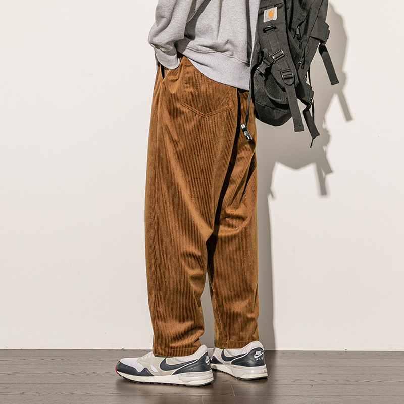 2020 Autumn New Hong Kong Style Loose Large Size Straight Leg Pants Young Men's Casual Corduroy Wide Trousers