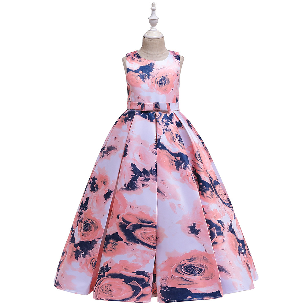 New Princess Style Kids Dress Floral Print Long Skirt Children's Formal Wear Cotton Blend Fabric Spring Autumn Summer Seasonal