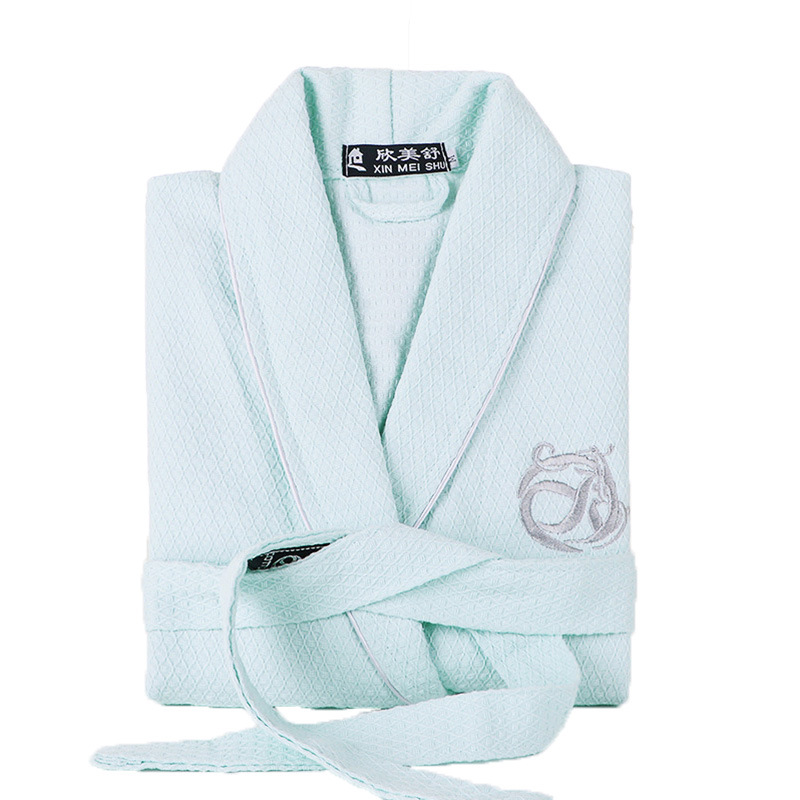 Hailiyuan Pure Cotton Bathrobe Couple Summer Swimming Loose Sleeping Gown Amazon Thin Embroidered Waffling Bathrobe