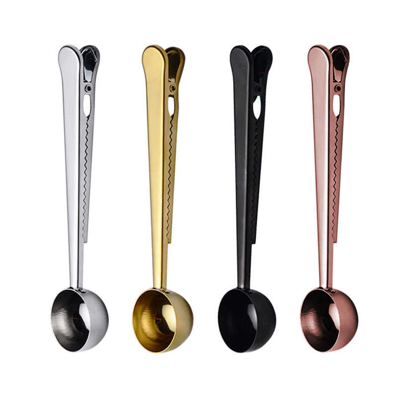 En 430 stainless steel coffee spoon clip multi-purpose bag sealing clip PVD titanium plated rose gold black cross border