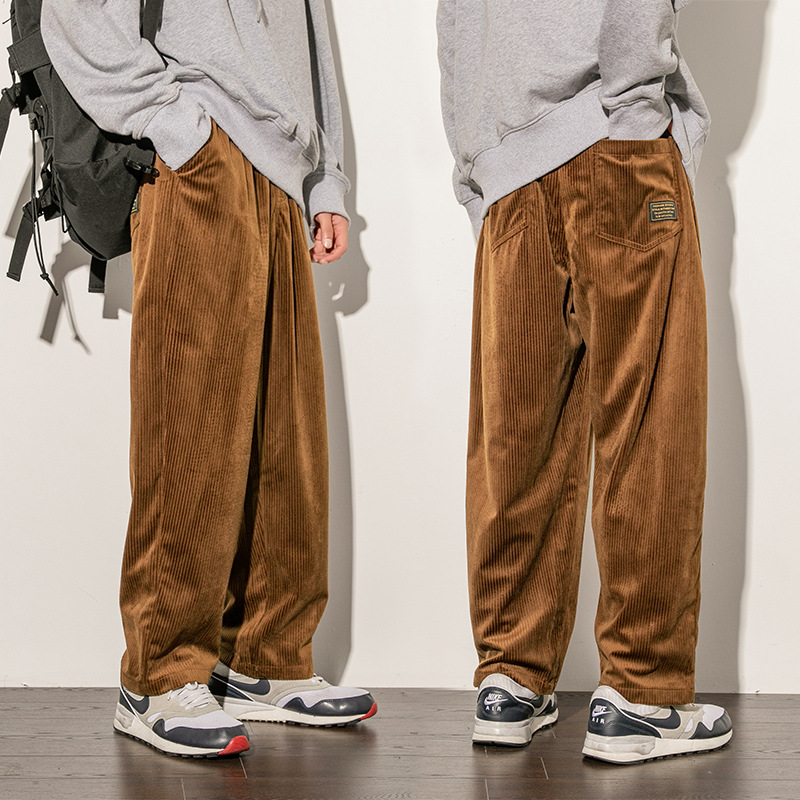 2020 Autumn New Hong Kong Style Loose Large Size Straight Leg Pants Young Men's Casual Corduroy Wide Trousers