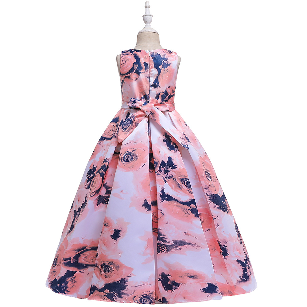 New Princess Style Kids Dress Floral Print Long Skirt Children's Formal Wear Cotton Blend Fabric Spring Autumn Summer Seasonal