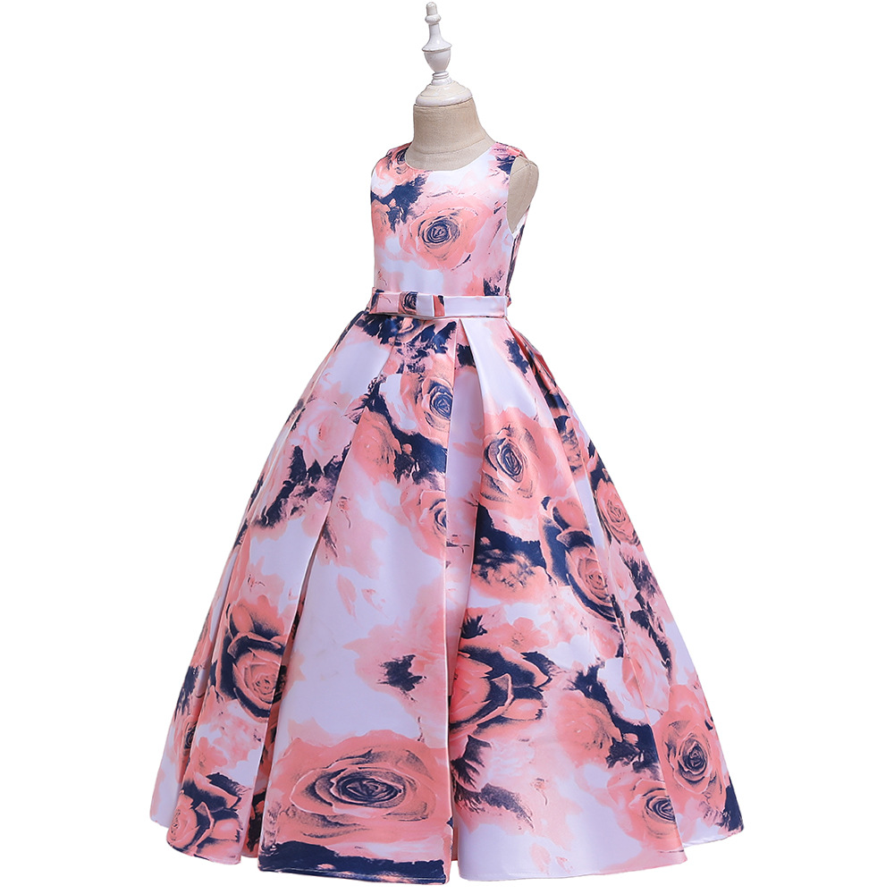 New Princess Style Kids Dress Floral Print Long Skirt Children's Formal Wear Cotton Blend Fabric Spring Autumn Summer Seasonal