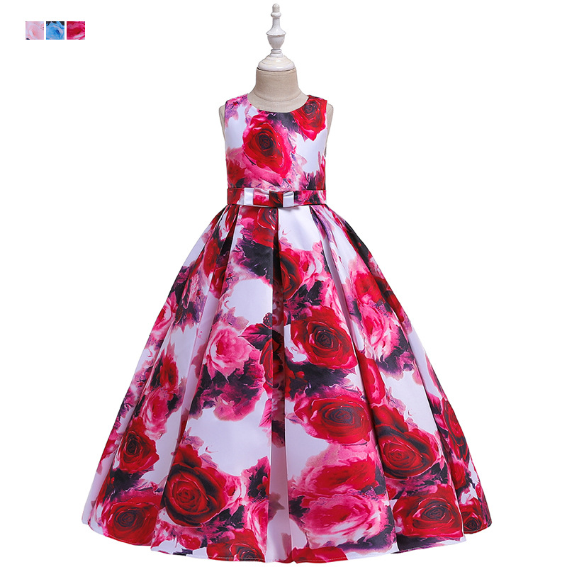 New Princess Style Kids Dress Floral Print Long Skirt Children's Formal Wear Cotton Blend Fabric Spring Autumn Summer Seasonal