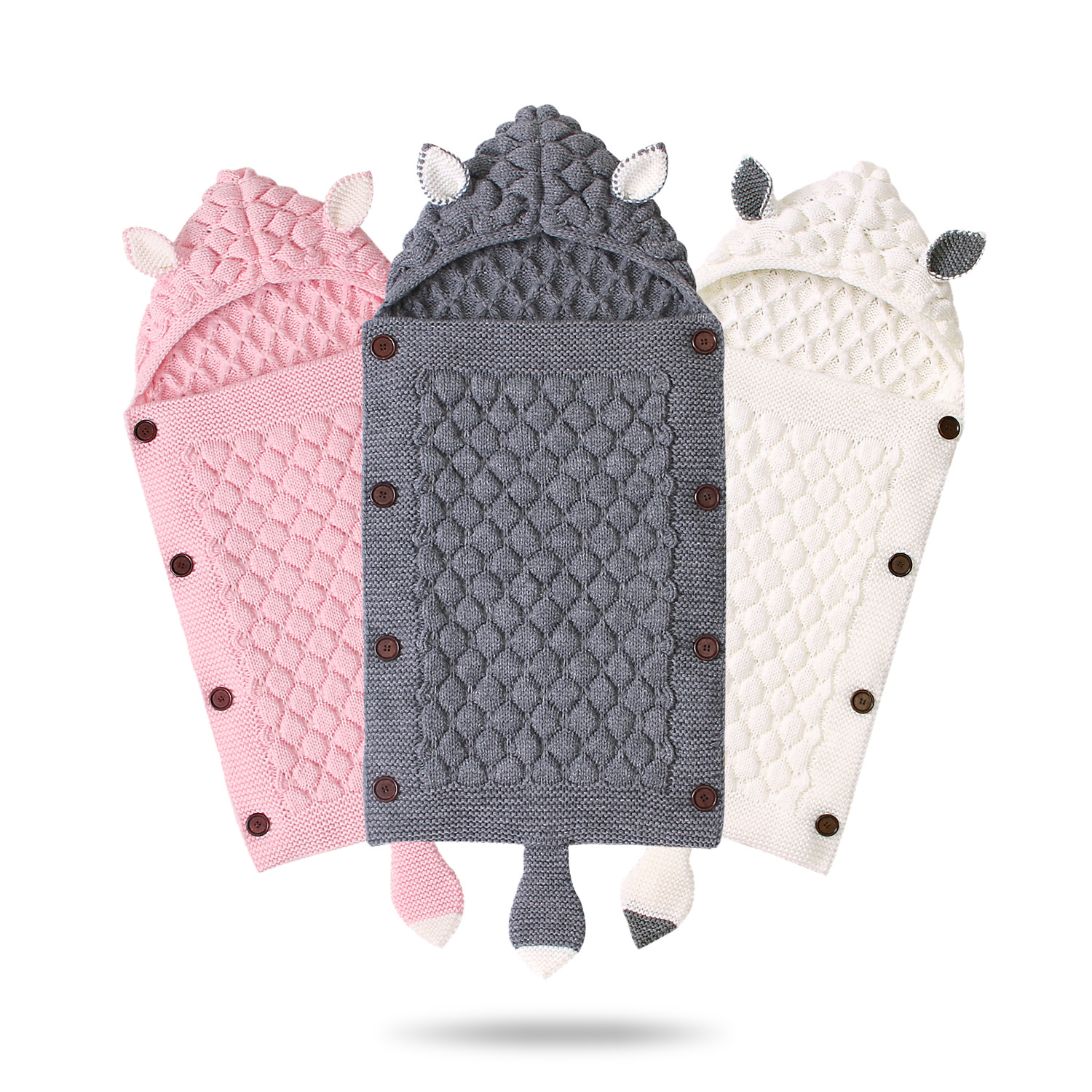 Cross-border hot sale spring and autumn baby sleeping bag cute shape solid color newborn anti-kick quilt explosion hooded knitted blanket quilt