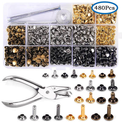 480 sets of double-sided rivets with 4 installation tools leather stud decorative button double cap rivets for cross-border