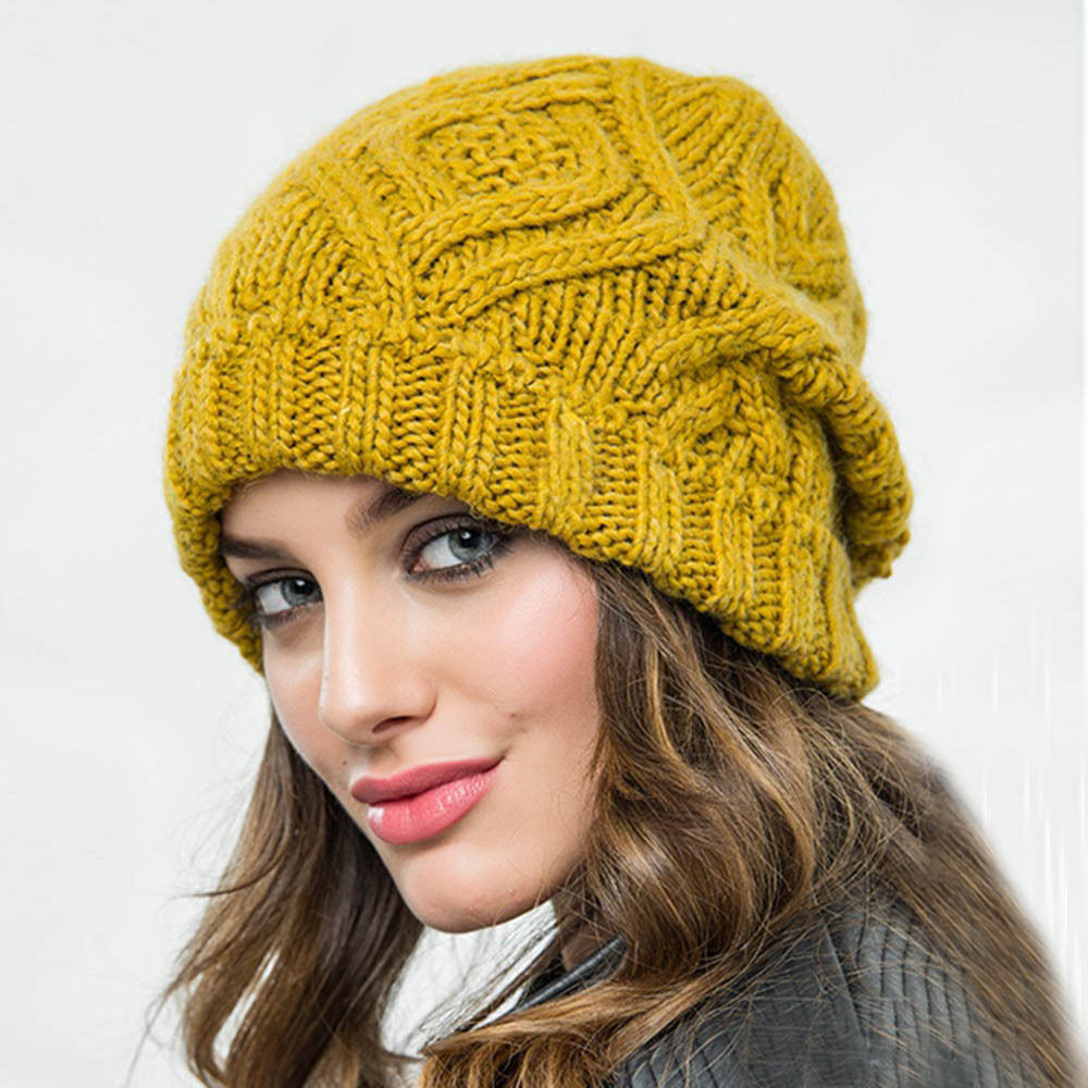 Cross-border rhombus checkered soft thick woolen knitted hat women's hat fashion autumn and winter woolen hat