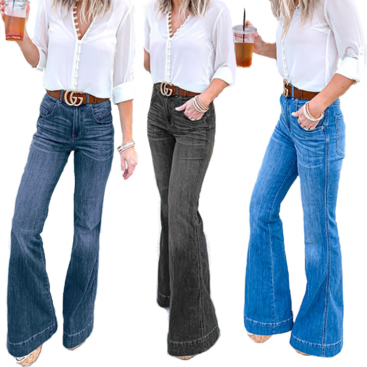 Spot direct purchase Amazon Europe and the United States cross-border ladies jeans slim slim wide leg pants pants