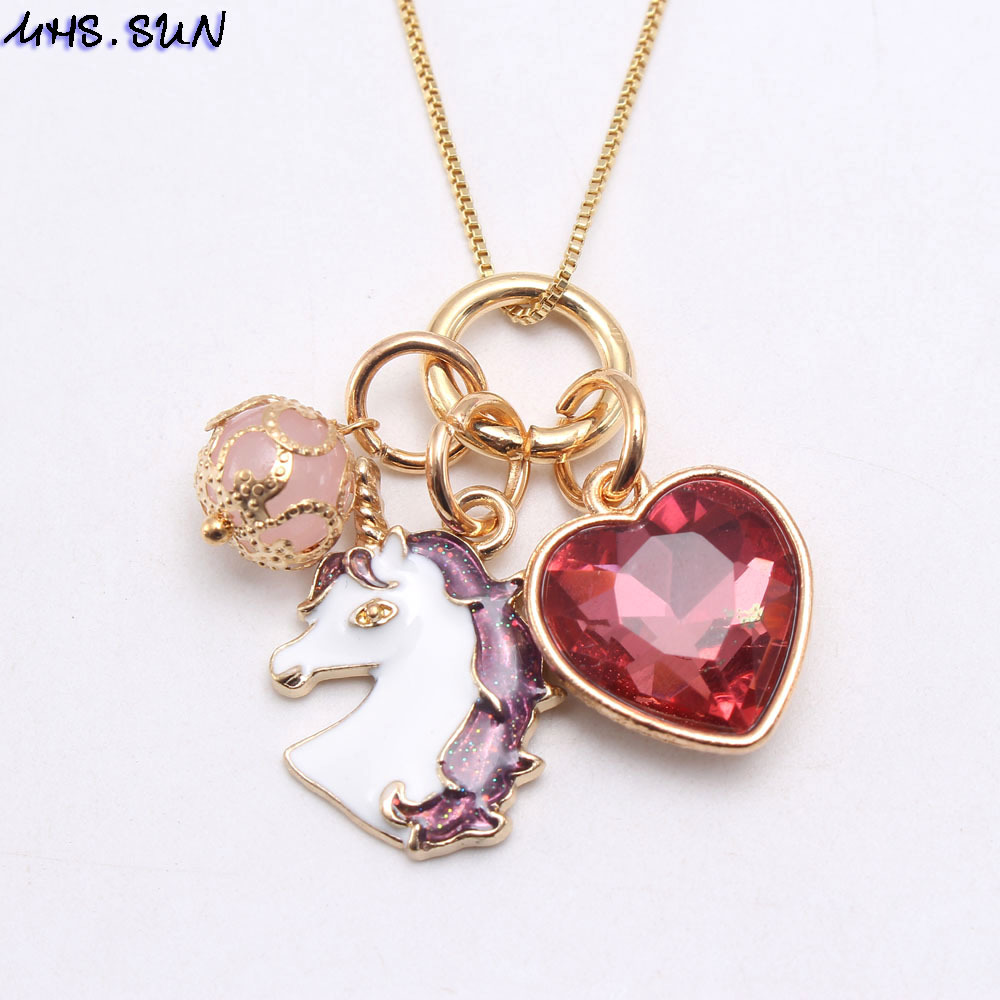 New Oil Dropping Unicorn Pendant Chain Necklace Alloy Box Chain Cartoon Small Pendant Children's Necklace