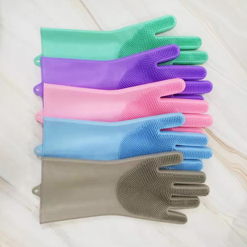 Silicone dishwashing gloves dishwashing brush household gloves waterproof heat insulation wear-resistant kitchen cleaning gloves wholesale