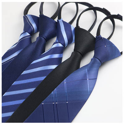 Factory Black Men's Tie Striped Blue Business Tie Lazy People Knot Free Zipper Tie in stock Wholesale