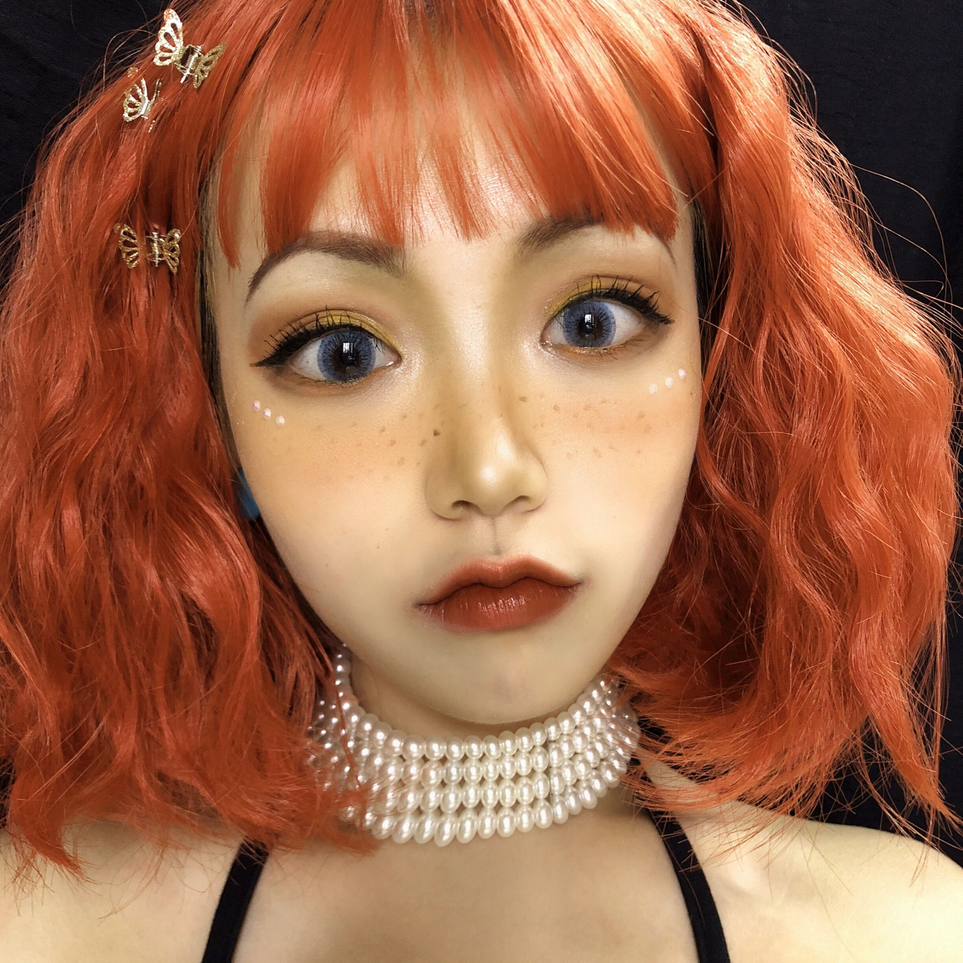 Wig Women's Short Hair bobo Head Round Face Air Bangs Corn Hot Dirty Orange Short Curls Clavicle Hair Wool Roll