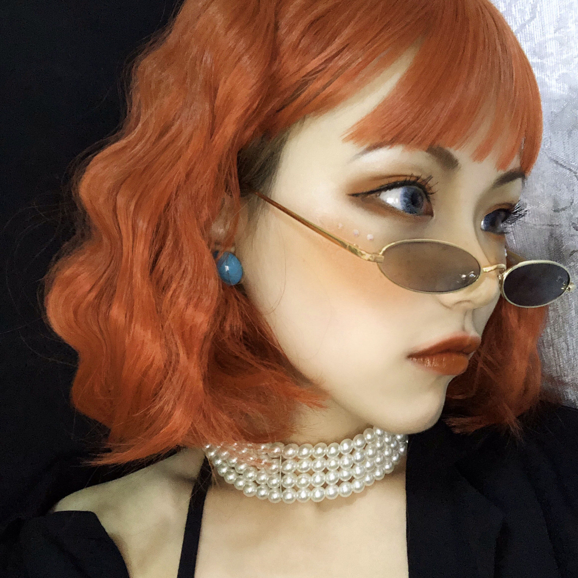 Wig Women's Short Hair bobo Head Round Face Air Bangs Corn Hot Dirty Orange Short Curls Clavicle Hair Wool Roll