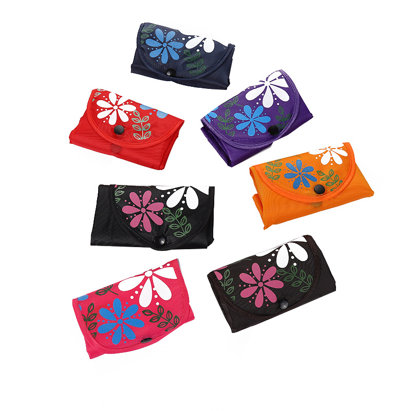 Eco-friendly Leaf Flower Printed Folding Oxford Cloth Buckle Storage Bag Foldable Portable Shopping Bag Printable logo