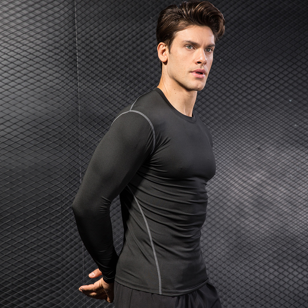 Men's Tight Training Pro Sports Fitness Running Long Sleeve Sweat Quick-dry Shirt T-shirt Clothes 1019