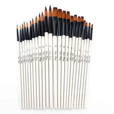 Cross-Border 12 Pearl White Rod pointed watercolor brush set two-color nylon hair round peak DIY acrylic brush