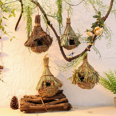 Straw Nest Handmade Knitting Creative Hibiscus Grass Gourd Bird House Gardening Decoration Pet Bird Nest Straw Nest