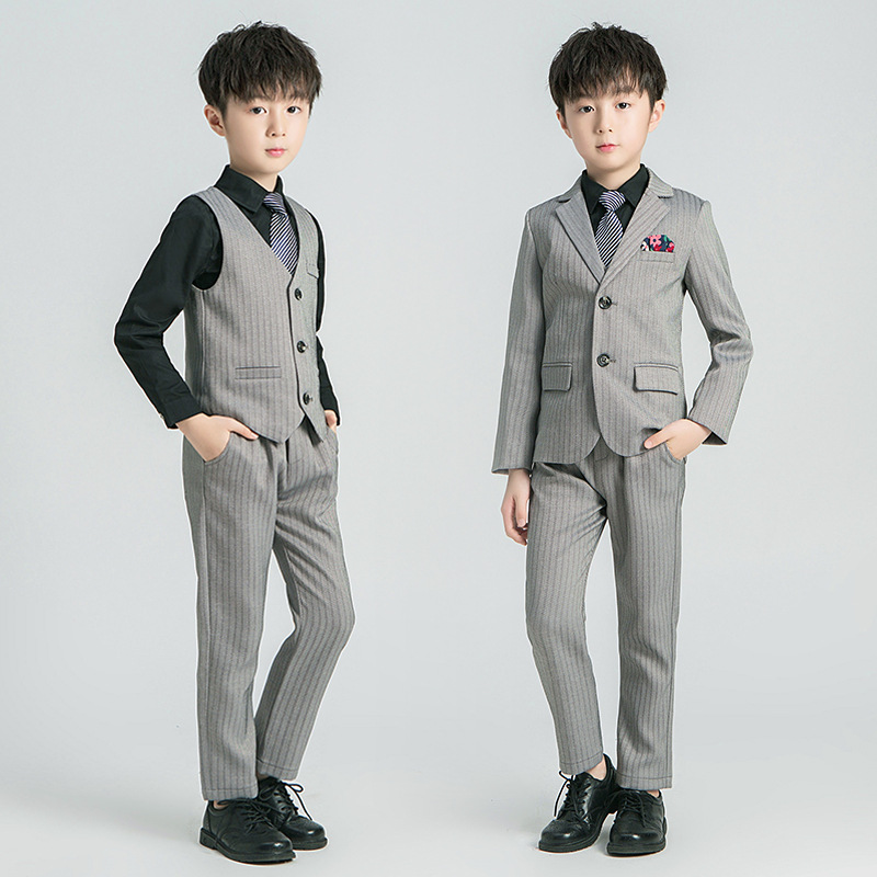 Children's clothing autumn boy gray striped small suit children's dress flower girl host performance suit suit wholesale