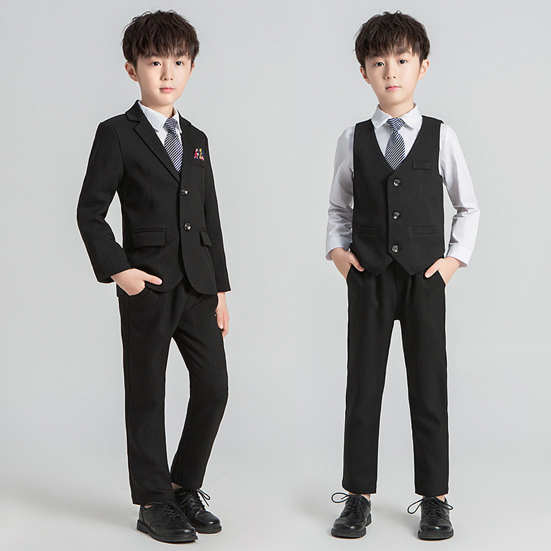 Children's clothing autumn boy gray striped small suit children's dress flower girl host performance suit suit wholesale