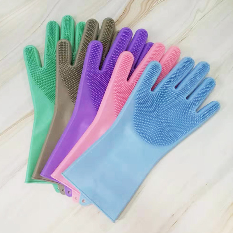 Silicone dishwashing gloves dishwashing brush household gloves waterproof heat insulation wear-resistant kitchen cleaning gloves wholesale