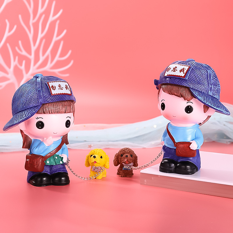 New Car Ornaments Car Cute Cartoon Couple Doll Dog Walking Combination Creative Car Office Ornaments