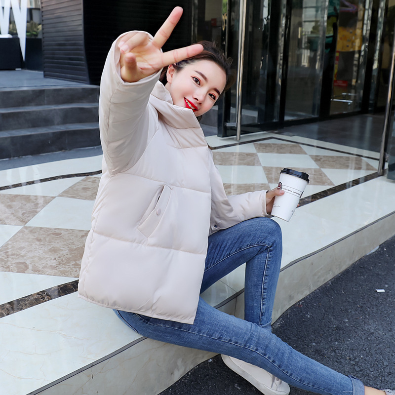 Neue baumwollgefütterte Jacke 2021 im koreanischen Stil, warmer Mantel für Studenten im Herbst und Winter, lockerer, dicker Hutkragen, kurzer baumwollgefütterter Damenmantel_voghion.com
