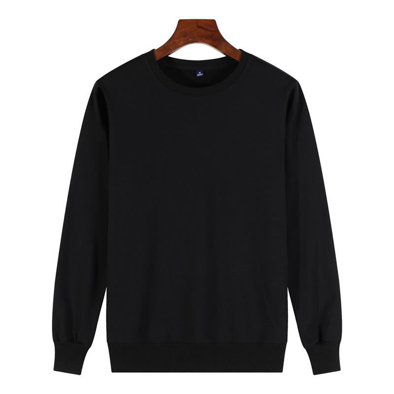 Factory direct long sleeve men's casual round neck cotton sweater solid color blank Terry sweater logo printed class clothes