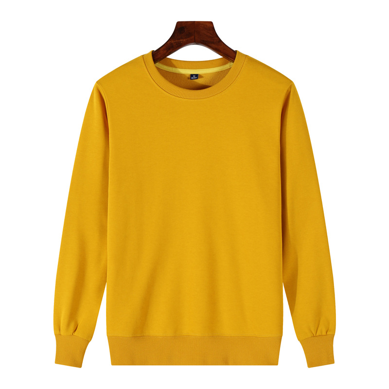Factory direct long sleeve men's casual round neck cotton sweater solid color blank Terry sweater logo printed class clothes