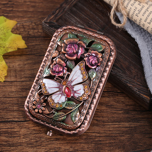 European-style metal mirror copper retro portable small mirror pocket folding double-sided women's makeup mirror dressing gift mirror