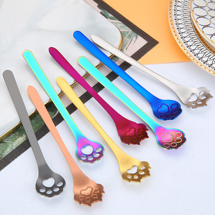 Amazon 304 stainless steel cat claw coffee spoon creative cartoon dog claw hollow mixing spoon Cat Claw Cup gift spoon