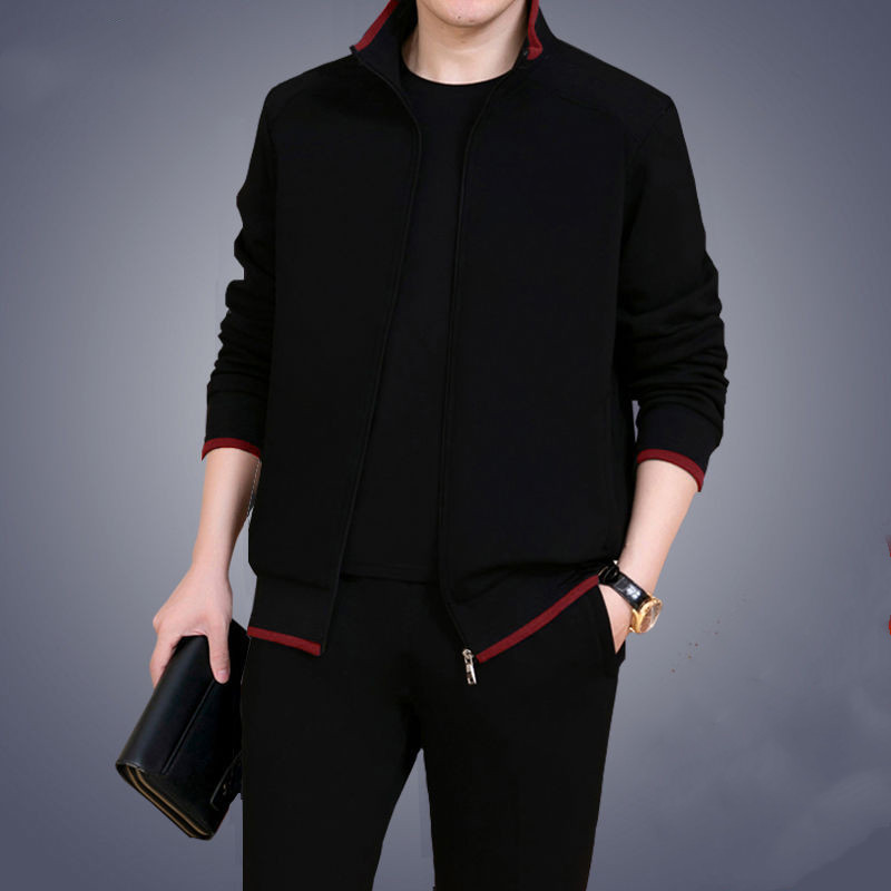 Factory direct spring, autumn and winter middle-aged and elderly men's leisure suit two-piece sweater suit casual outfit dad outfit