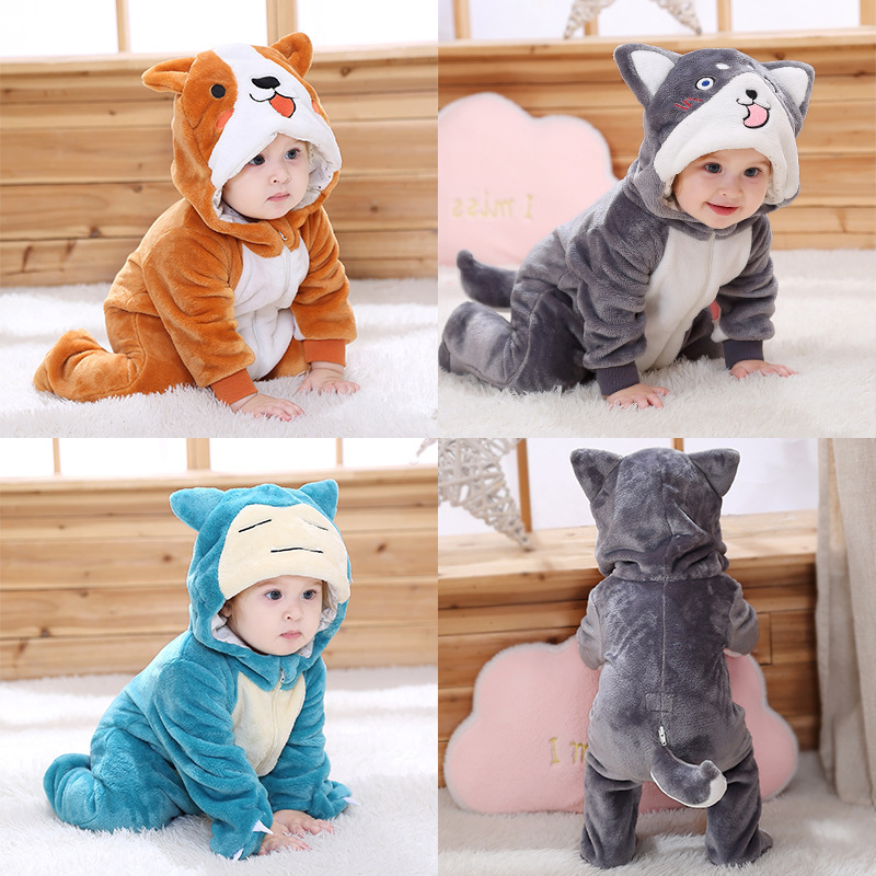 嬰幼兒男女寶寶0-3歲卡通動物法蘭絨單層連體哈衣爬服奇樂兔童裝.