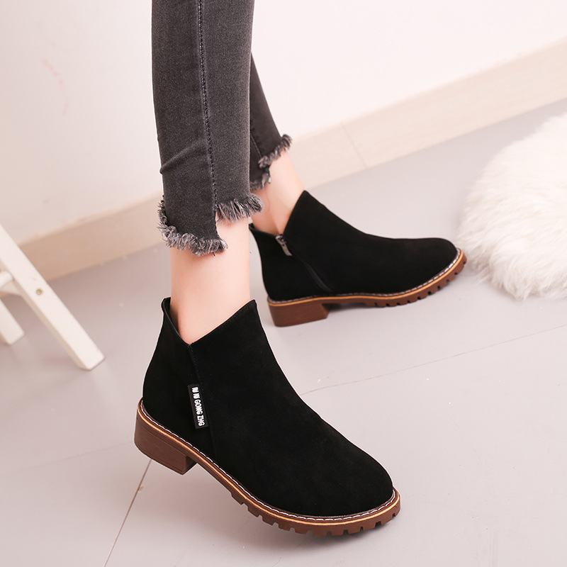 2022 Autumn and Winter New Short Barrel Trendy Korean-style Frosted Short Boots Women's Thick Heel Flat Casual Side Zipper Martin Boots for Women