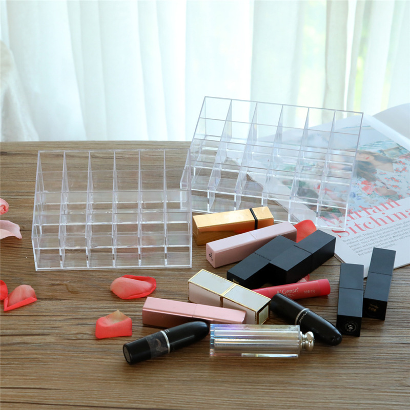 アクリル透明マニキュア眉筆展示棚メーキャップ化粧品プラスチック収納ケースデスクトップ24格口紅棚|undefined